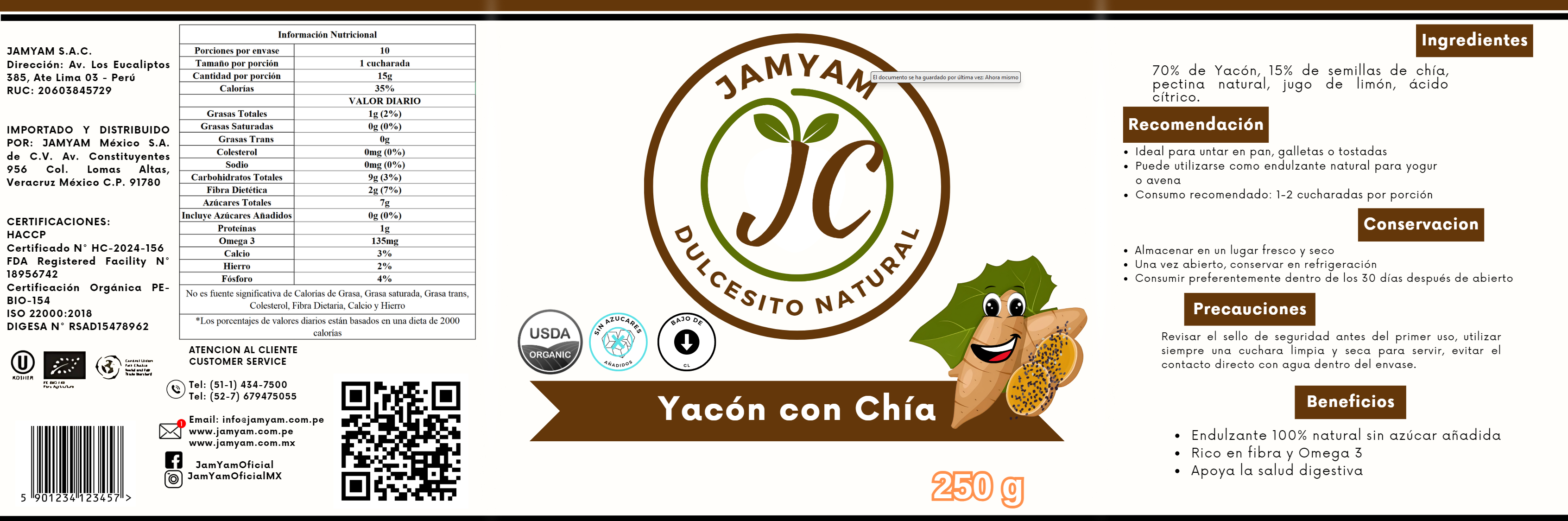 Etiqueta JAMYAM Mermelada de Yacón con Chía